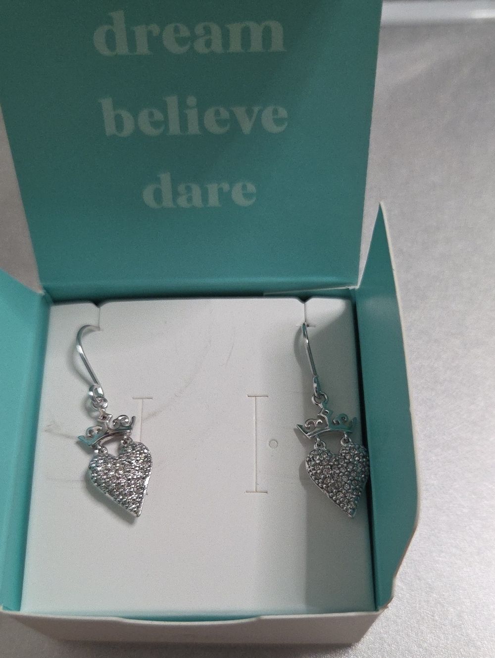 Origami Owl Silver Princess Heart Drop Earrings - ER2129